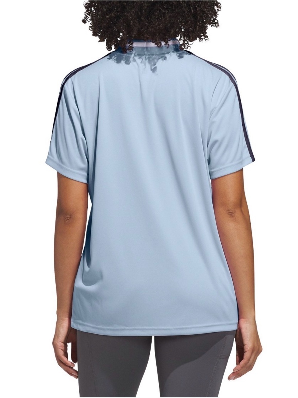 adidas Ice Blue V-Neck Short Sleeve Women's Jersey with Navy Stripes - Picture 3 of 4